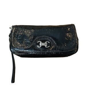 Michael Kors black patent leather clutch wristlet purse